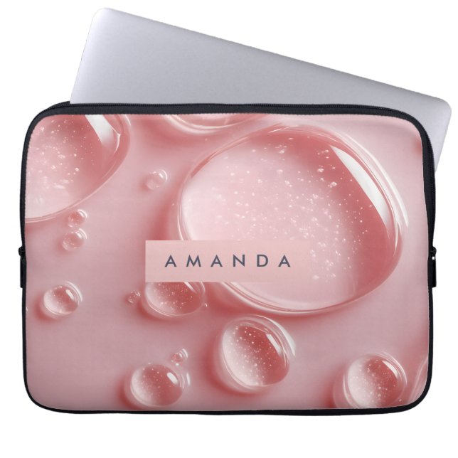 Personalisierter Glänzender Rosa Rouge Wassertropf Laptopschutzhülle (Vorderseite)