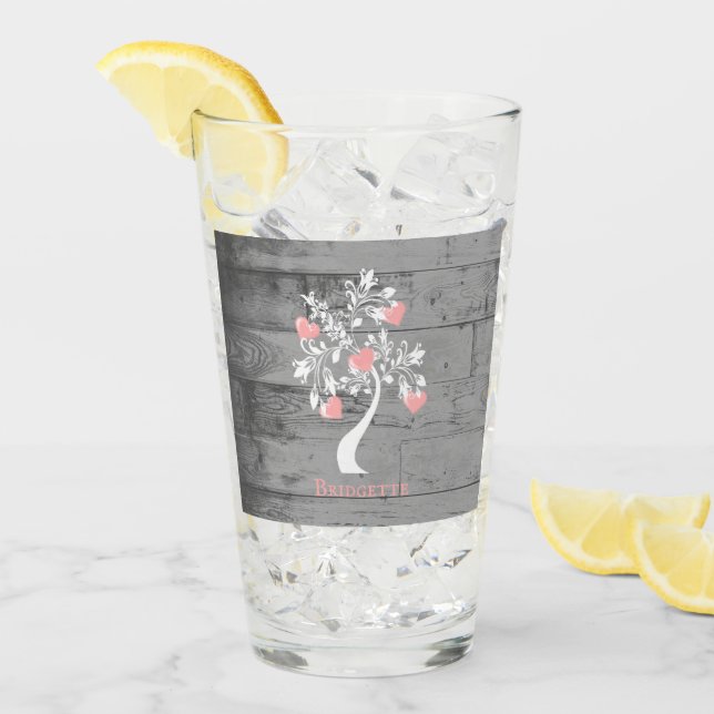 Personalisierter Glass-Cup, rosa Baum Glas (Vorderseite Ice)