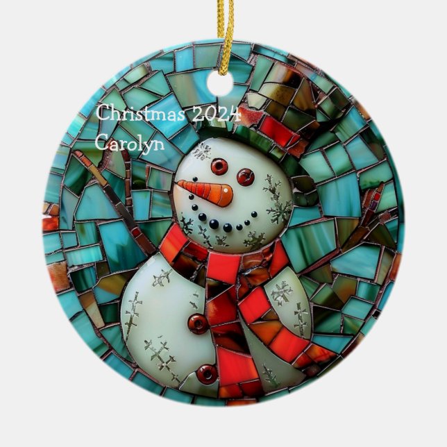 Personalisierter Glass Snowman Keramik Ornament (Vorne)