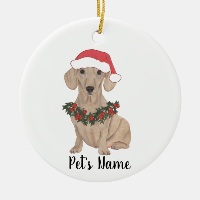 Personalisierter glatter roter Dachshund Weihnacht Keramik Ornament (Vorne)