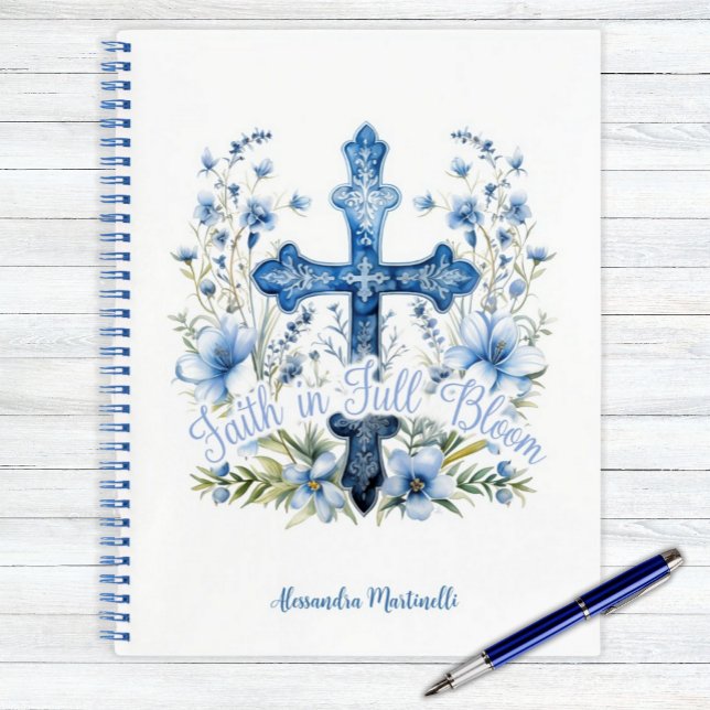 Personalisierter Glaube an das Notebook in vollen  Notizbuch (Personalized Notebook Christian Easter Gift Cross and Bluebonnet Floral)