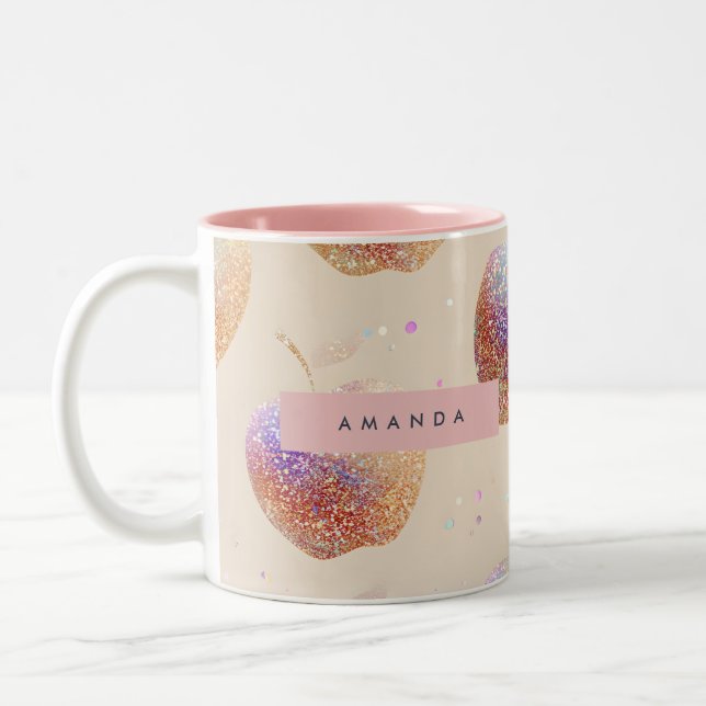 Personalisierter Glitter Apfel Funkel Frucht Paste Zweifarbige Tasse (Links)