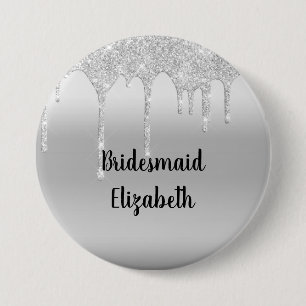 Personalisierter Glitter-Silber-Brautjungfer  Button