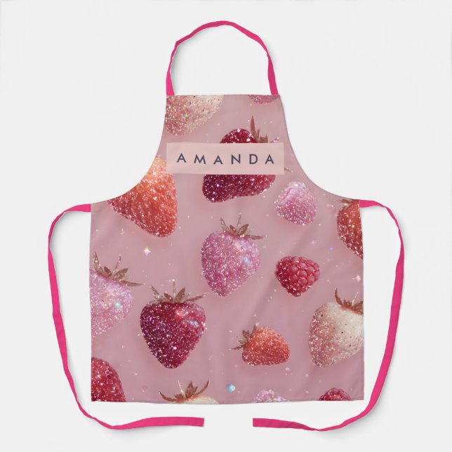 Personalisierter Glitter-Strawberry-Dream-Funkelnd Schürze (Vorderseite)