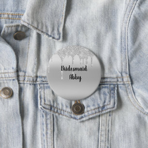 Personalisierter Glitter-Tropfen Silber Brautjungf Button