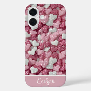 Personalisierter Glitzer Herz Liebe/Valentinstag iPhone 16 Hülle
