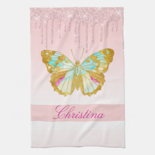 Personalisierter Glitzer Rosa Aquamariner Schmette Geschirrtuch