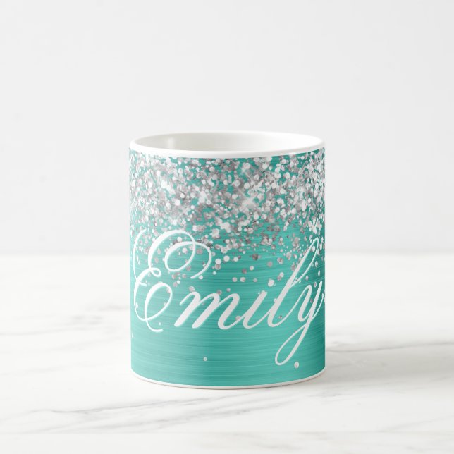 Personalisierter Glitzer Türkis Foil Kaffeetasse (Mittel)