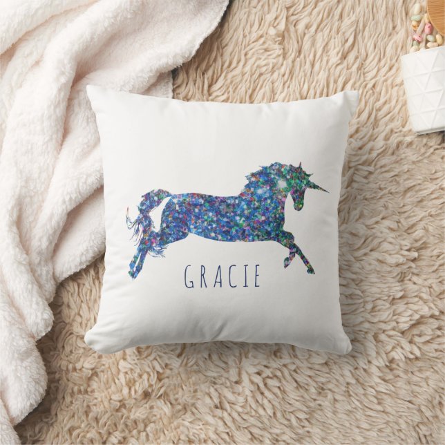 Personalisierter Glitzer Unicorn Girl Kissen (Decke)