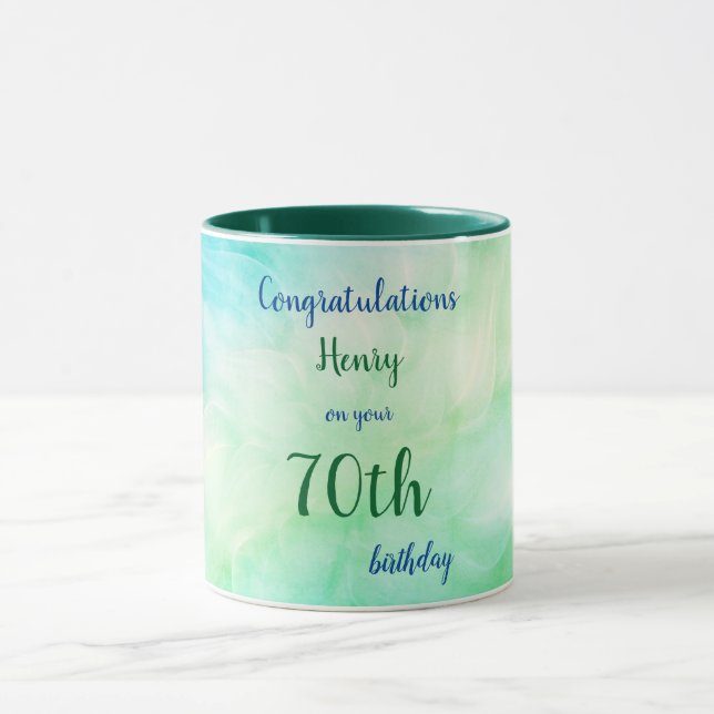 Personalisierter glücklicher 70. Geburtstag Tasse (Zentrum)