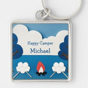 Personalisierter Glücklicher Camper Lagerfeuer Smo Schlüsselanhänger