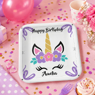 Personalisierter Glücklicher Geburtstag-Einhorn-Pa Pappteller