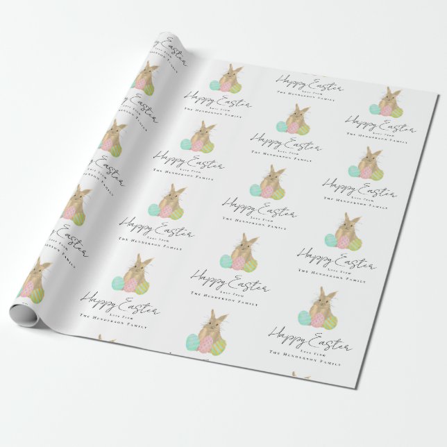 Personalisierter glücklicher Osterhase Wasserfarbe Geschenkpapier (Ungerollt)