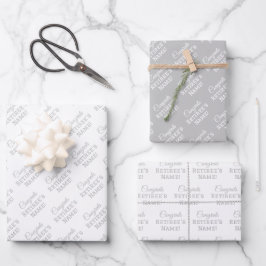 Personalisierter Glückwunsch Name, Silver on White Geschenkpapier Set