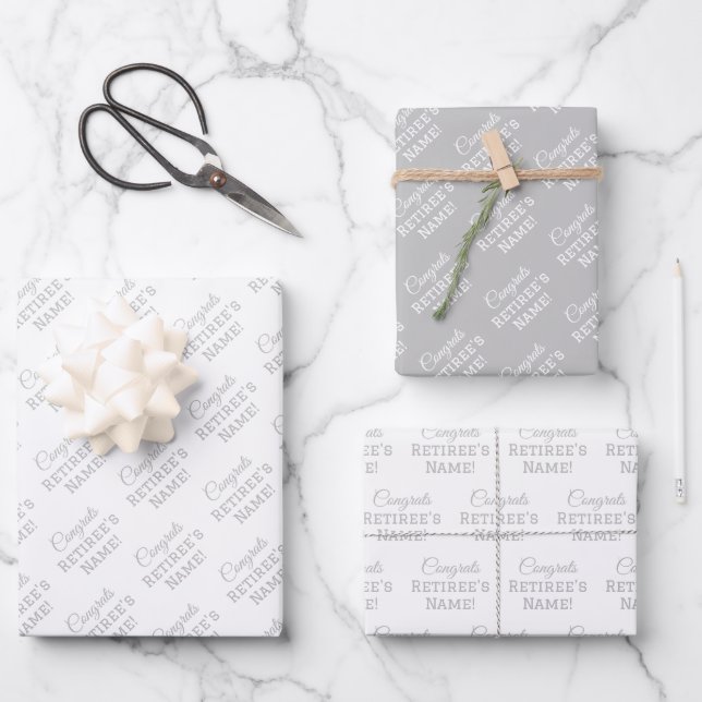 Personalisierter Glückwunsch Name, Silver on White Geschenkpapier Set (Vorderseite)