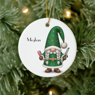 Personalisierter Gnom Weihnachten für Friseur Keramik Ornament