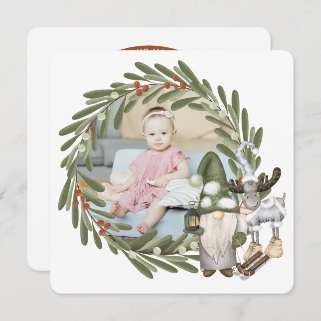 Personalisierter Gnome-Foto Feiertagskarte (Vorne/Hinten)