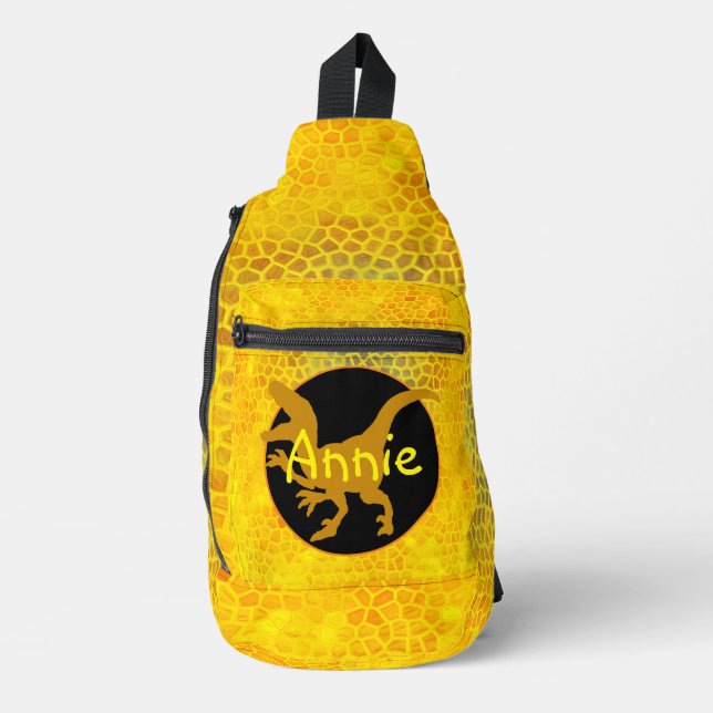 Personalisierter Gold-Dinosaurier Crossbody Bag (Vorderseite)