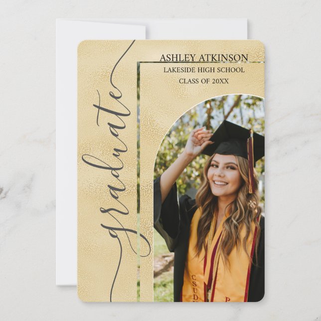 Personalisierter Gold Foil Glitzer Foto Abschluss Einladung (Vorderseite)