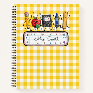 Personalisierter Gold-Gingham-Lehrer Notizbuch