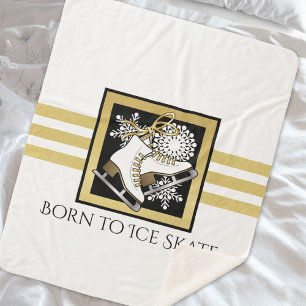 Personalisierter Gold-Glitter Schwarz-Weiß-Eislauf Sherpadecke