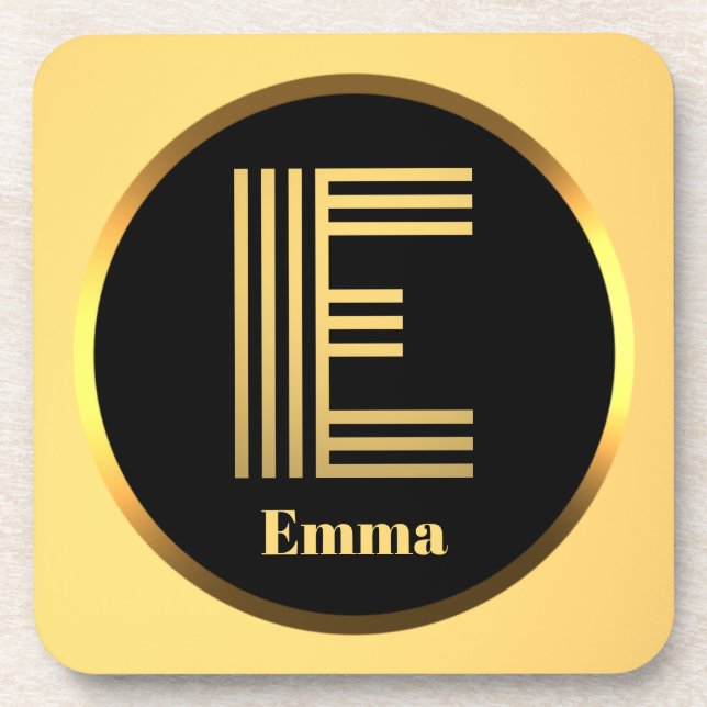 Personalisierter Gold-Mit Monogramm Buchstabe E Getränkeuntersetzer (Vorderseite)