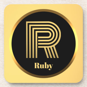 Personalisierter Gold-Mit Monogramm Buchstabe R Getränkeuntersetzer