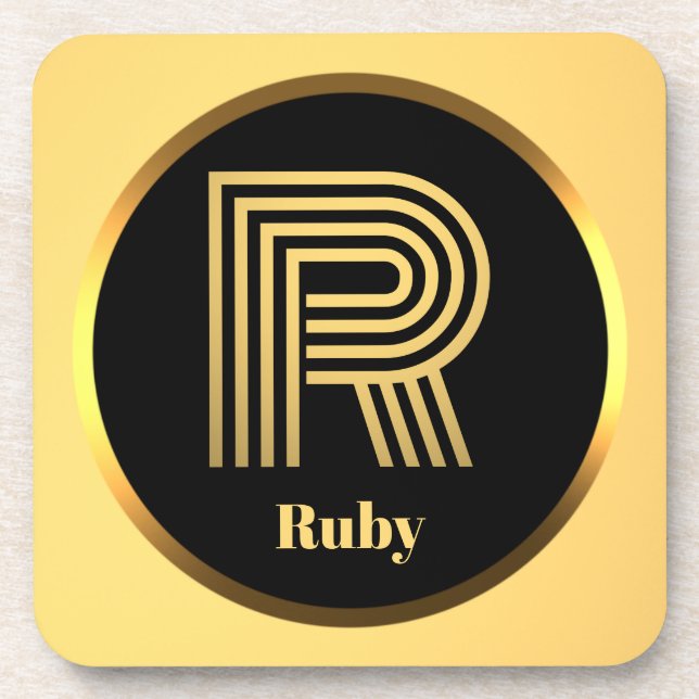 Personalisierter Gold-Mit Monogramm Buchstabe R Getränkeuntersetzer (Vorderseite)