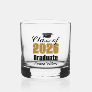 Personalisierter Gold-Schwarz-Abschluss Klasse 202 Whiskyglas
