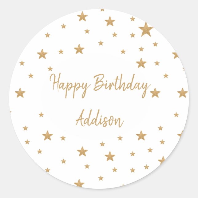 Personalisierter Gold Star Glitzer Happy Birthday Runder Aufkleber (Vorderseite)