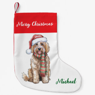 Personalisierter Goldendoodle-Hund in Santa-Hut Kleiner Weihnachtsstrumpf