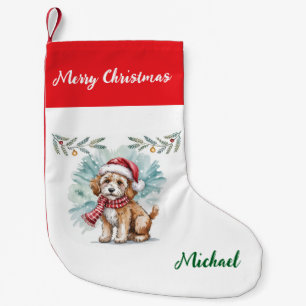 Personalisierter Goldendoodle-Hund in Santa-Hut Kleiner Weihnachtsstrumpf
