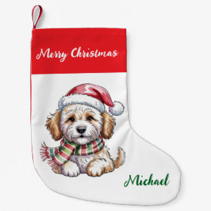 Personalisierter Goldendoodle-Hund in Santa-Hut Kleiner Weihnachtsstrumpf