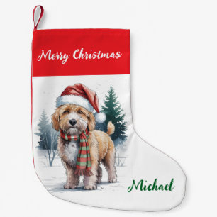 Personalisierter Goldendoodle-Hund in Santa-Hut Kleiner Weihnachtsstrumpf