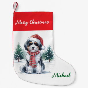 Personalisierter Goldendoodle-Hund in Santa-Hut Kleiner Weihnachtsstrumpf