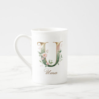 Personalisierter goldener Blumenmonogramm Anfangsb Prozellantasse