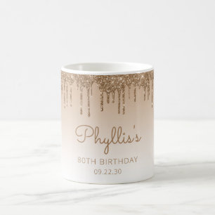 Personalisierter goldener Glitter-Drip 80. Geburts Kaffeetasse