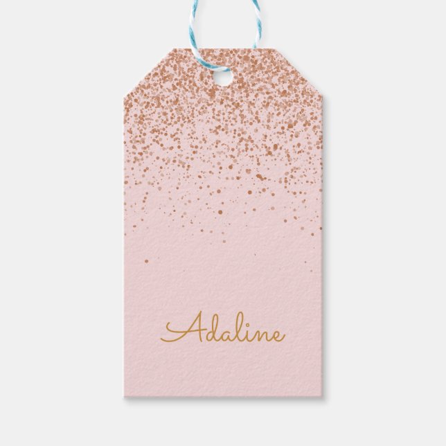 Personalisierter goldener Glitter-Monogramm-Name Geschenkanhänger (Vorderseite)