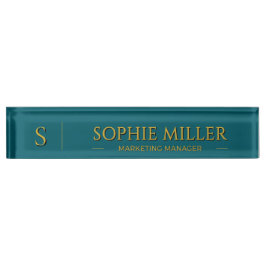 Personalisierter goldener Name, tiefer Tealhinterg Namensplakette