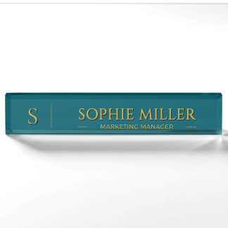 Personalisierter goldener Name, tiefer Tealhinterg Namensplakette