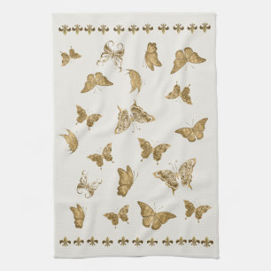 Personalisierter goldener Schmetterling Fleur de L Geschirrtuch