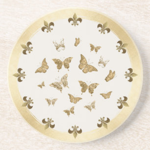 Personalisierter goldener Schmetterling Fleur de L Getränkeuntersetzer