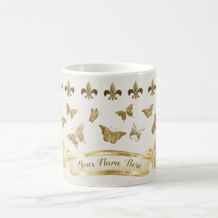 Personalisierter goldener Schmetterling Fleur de L Kaffeetasse