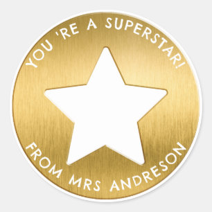 Personalisierter goldener Superstar Lehrer Belohnu Runder Aufkleber