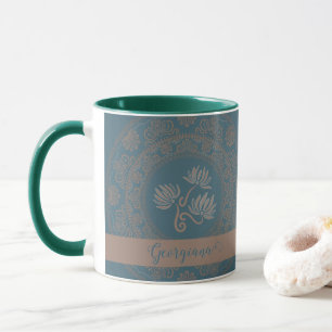 Personalisierter goldener Teal-Rokoko-Lotus-Punkt- Tasse