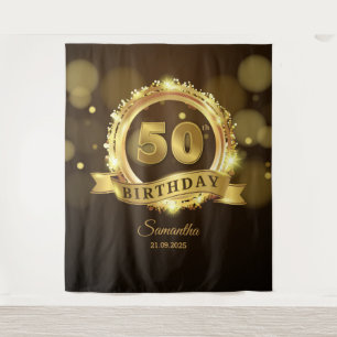 Personalisierter goldener und schwarzer 50. Geburt Wandteppich