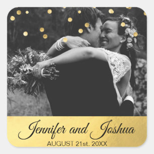 Personalisierter Goldfoil Confetti Wedding   FOTO Quadratischer Aufkleber