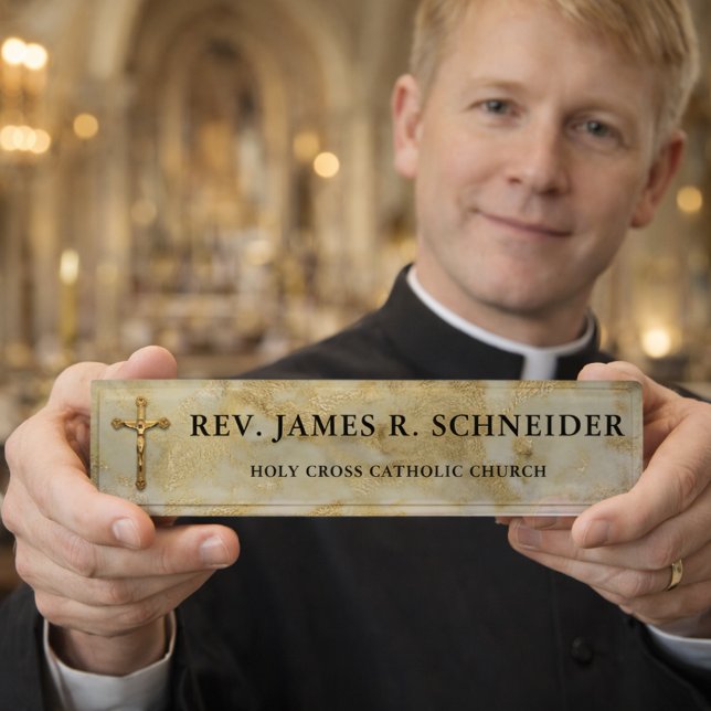 Personalisierter Goldkruzifix-Kreuz-Weiß-Marmor Namensplakette (Von Creator hochgeladen)