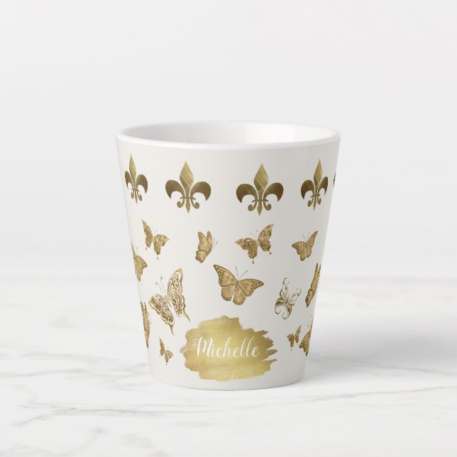 Personalisierter Goldlook Lilie Butterfly Tasse (Vorderseite)