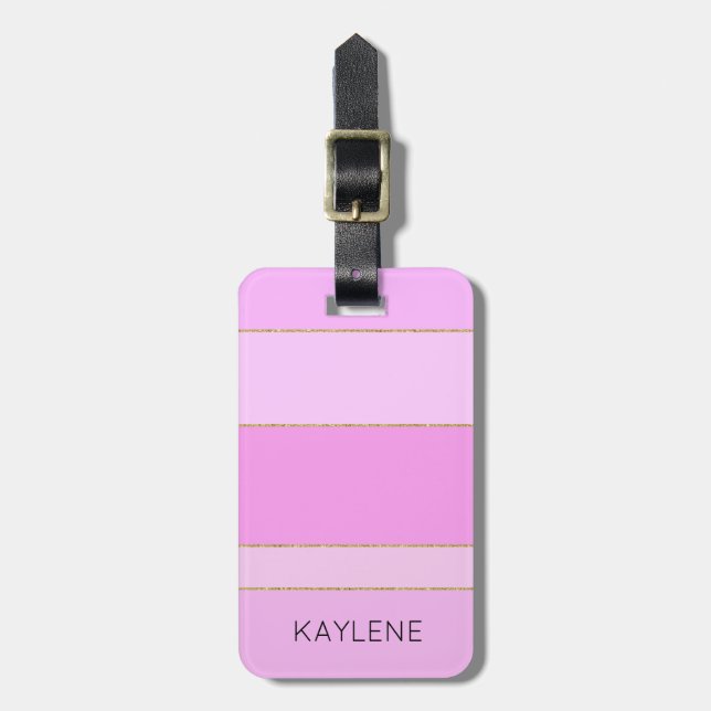 Personalisierter Goldstreifen - Rosa Streifen - Ge Gepäckanhänger (Vorderseite vertikal)